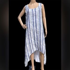Made In Italy 100% Linen Beachy High Low Midi Maxi Lagenlook Dress Women Sz L